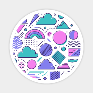 Cyan Pink Purple 80s Retro Geometric Pattern Magnet